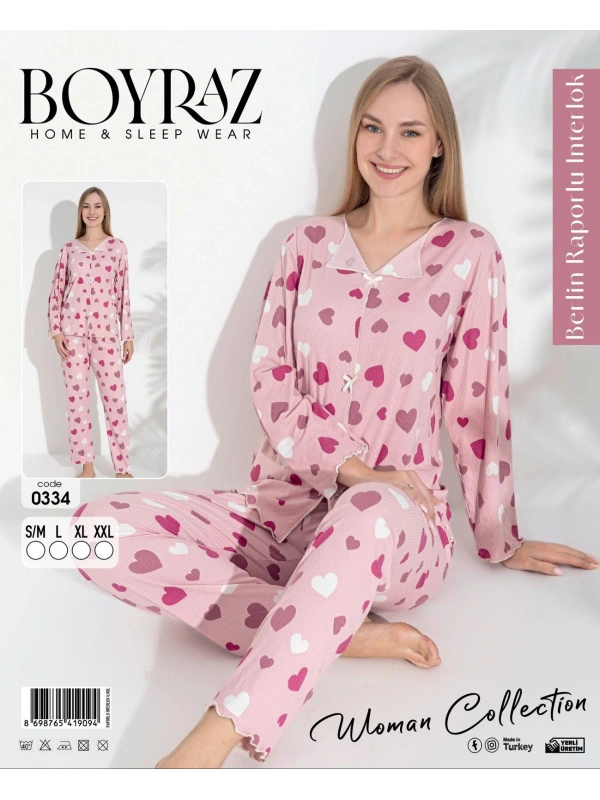 Boyraz 0334 Kadın Raporlu Uzun Kol Pijama Takımı