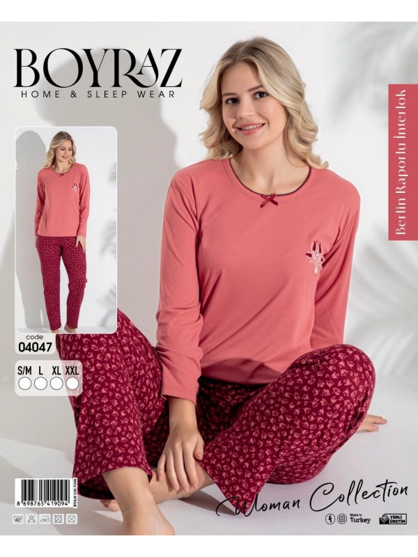 Boyraz 04047 Kadın Raporlu Uzun Kol Pijama Takımı