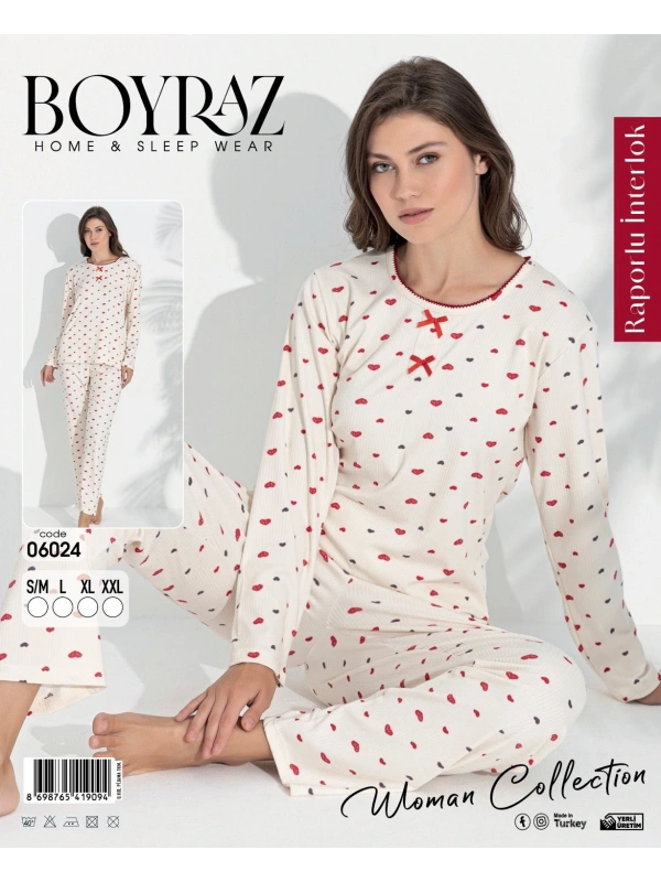 Boyraz 06024 Kadın Uzun Kol Kalpli Pijama Takımı