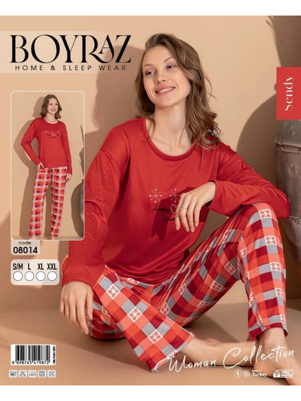 Boyraz 08014 Kadın Sendy Kumaş Uzun Kol Pijama Takımı