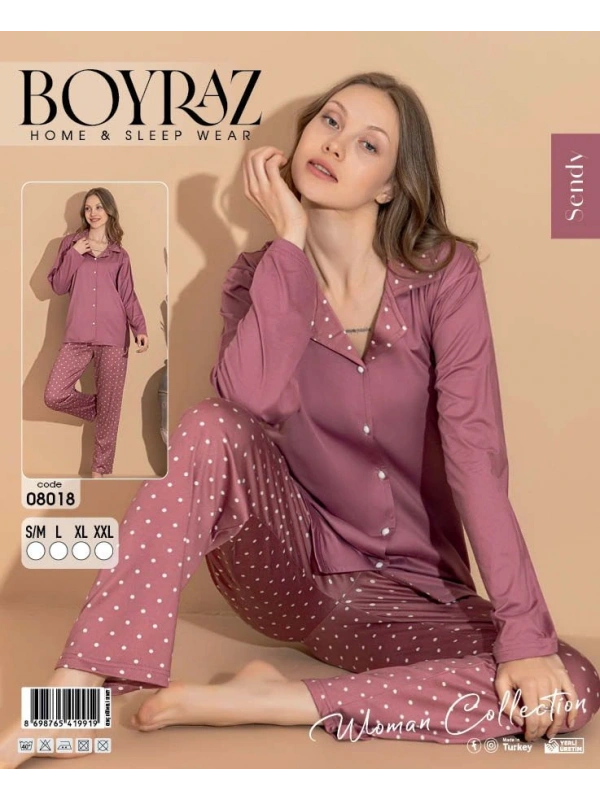 Boyraz 08018 Sendy Kumaş Gömlek Yaka Pijama Takımı