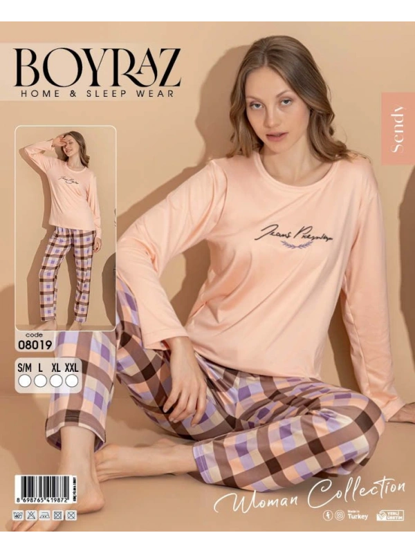 Boyraz 08019 Kadın Sendy Kumaş Uzun Kol Pijama Takımı