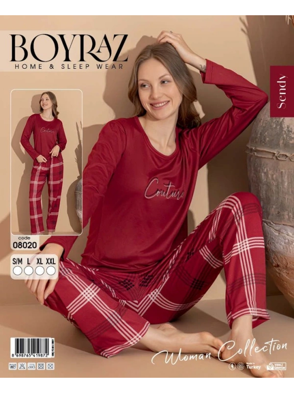 Boyraz 08020 Kadın Sendy Kumaş Uzun Kol Pijama Takımı