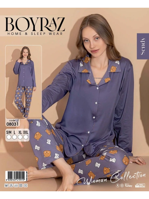 Boyraz 08031 Kadın Patlı Uzun Kol Pijama Takımı
