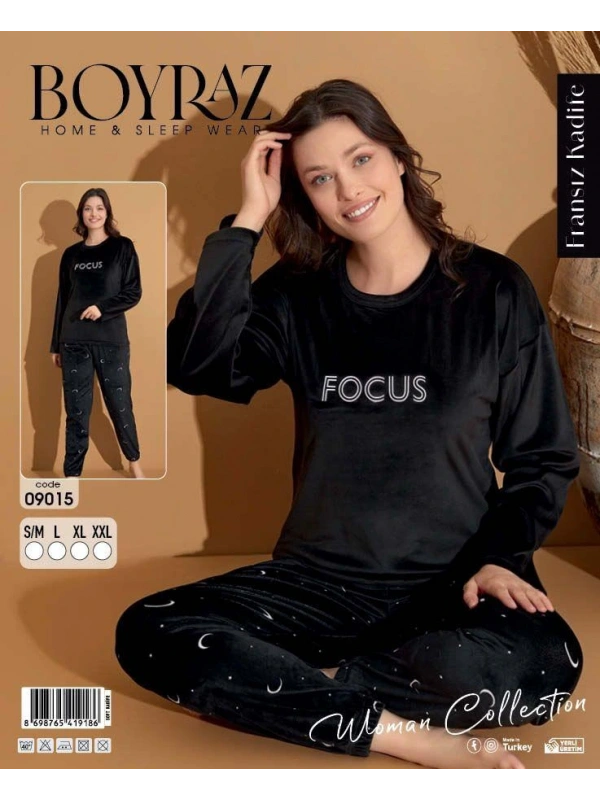 Boyraz 09015 Fransız Kadife Kumaş Uzun Kol Pijama Takımı