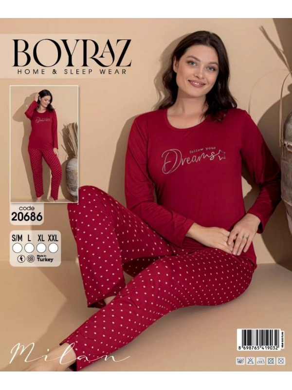 Boyraz 20686 Kadın Milan Uzun Kol Pijama Takımı