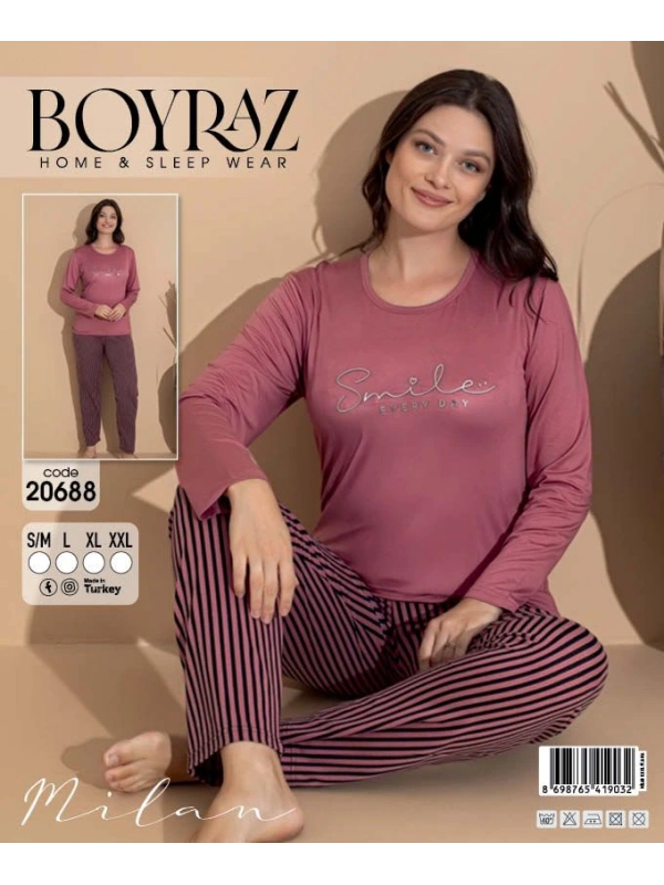 Boyraz 20688 Kadın Milan Uzun Kol Pijama Takımı