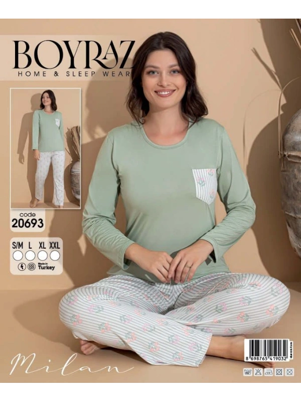 Boyraz 20693 Kadın Milan Uzun Kol Pijama Takımı