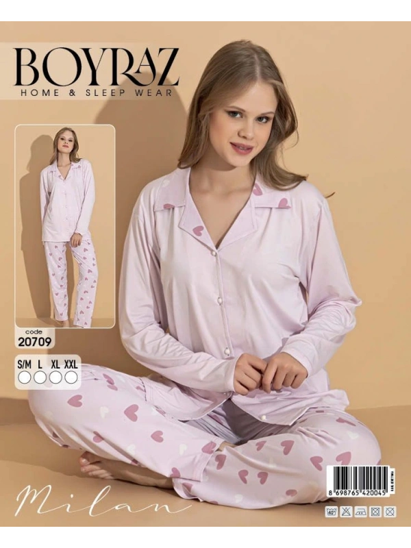 Boyraz 20709 Milan Gömlek Yaka Uzun Kol Pijama Takımı