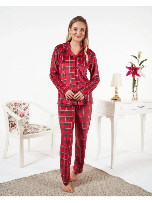 Estiva 25363 Gömlek Yaka Kadife Pijama Takımı