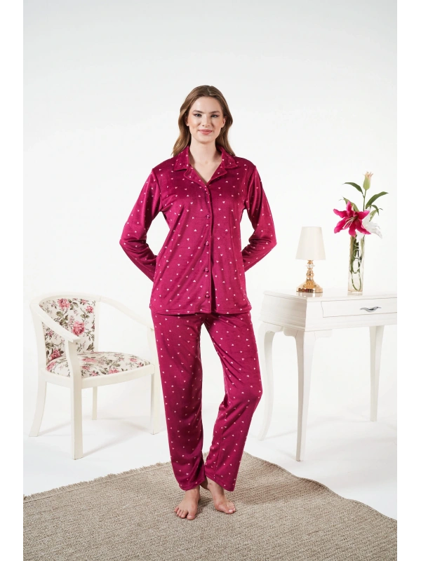 Estiva 25365 Gömlek Yaka Kadife Pijama Takımı