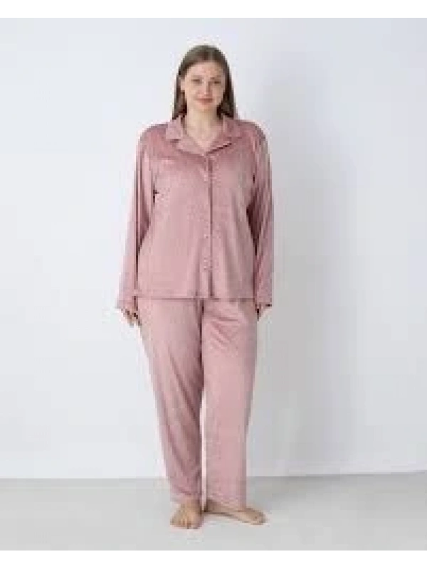 Estiva 25371 Gömlek Yaka Battal Kadife Pijama Takımı