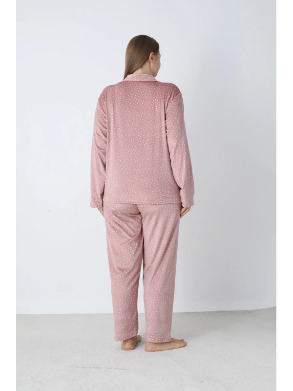 Estiva 25371 Gömlek Yaka Battal Kadife Pijama Takımı