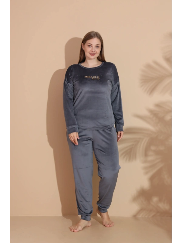 Estiva 25393 Uzun Kol Battal Kadife Pijama Takımı