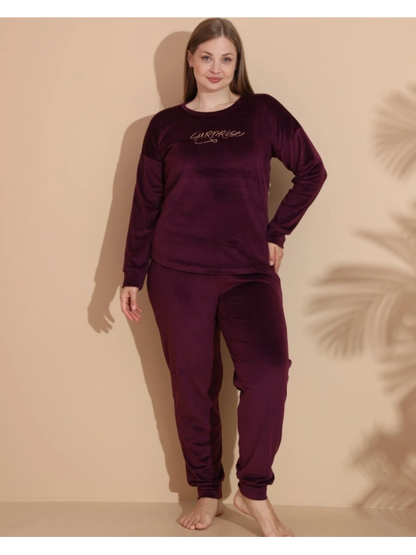 Estiva 25393 Uzun Kol Battal Kadife Pijama Takımı