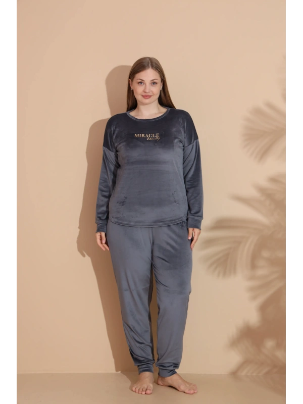 Estiva 25393 Uzun Kol Battal Kadife Pijama Takımı