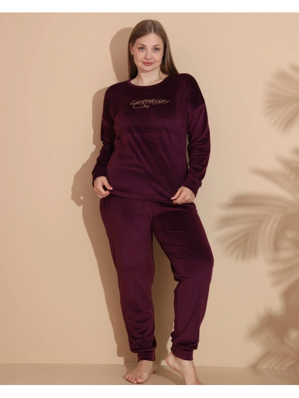 Estiva 25393 Uzun Kol Battal Kadife Pijama Takımı