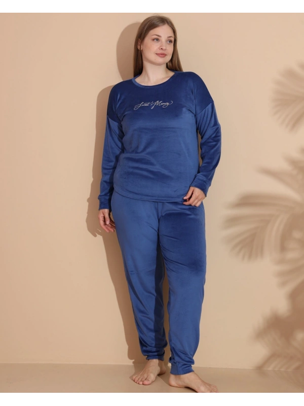 Estiva 25394 Uzun Kol Battal Kadife Pijama Takımı