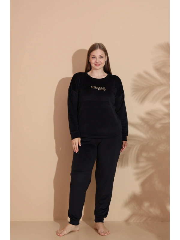 Estiva 25394 Uzun Kol Battal Kadife Pijama Takımı