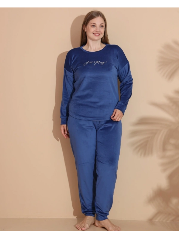 Estiva 25394 Uzun Kol Battal Kadife Pijama Takımı