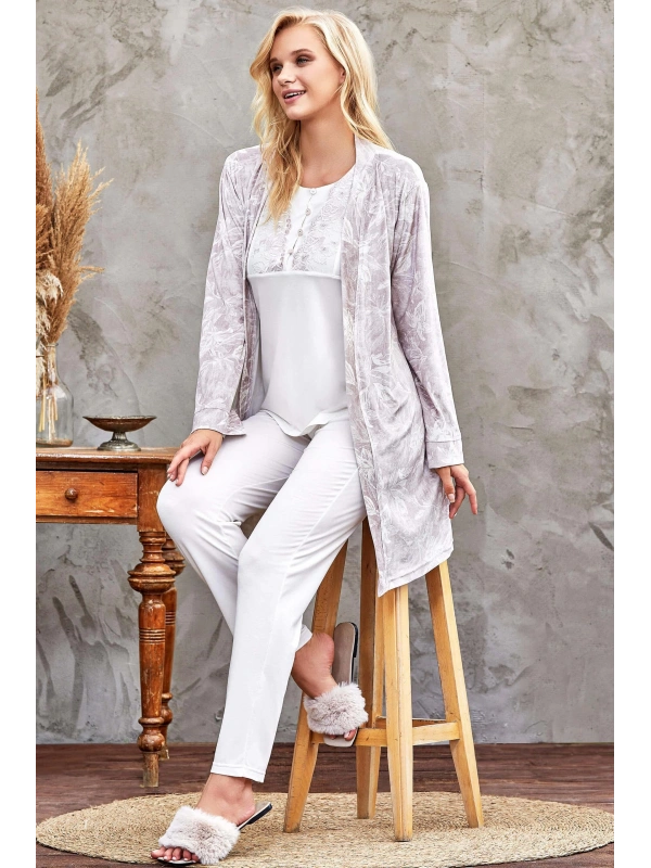 Flz 31-104 Bayan Kadife Sabahlık Pijama Takımı