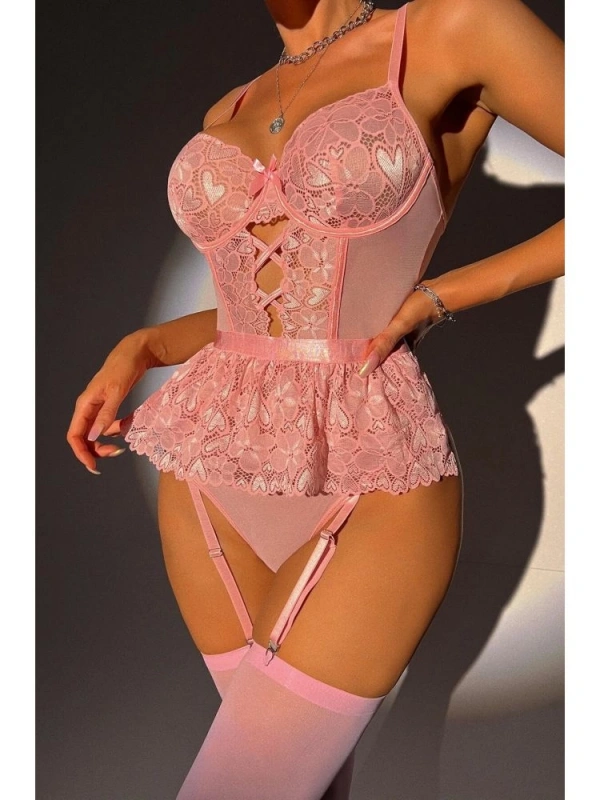 For Dreams 8412 Dantel Büstiyer Ve Jartiyer Takım