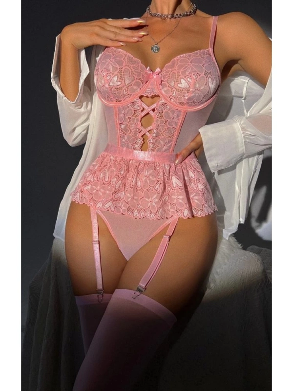 For Dreams 8412 Dantel Büstiyer Ve Jartiyer Takım