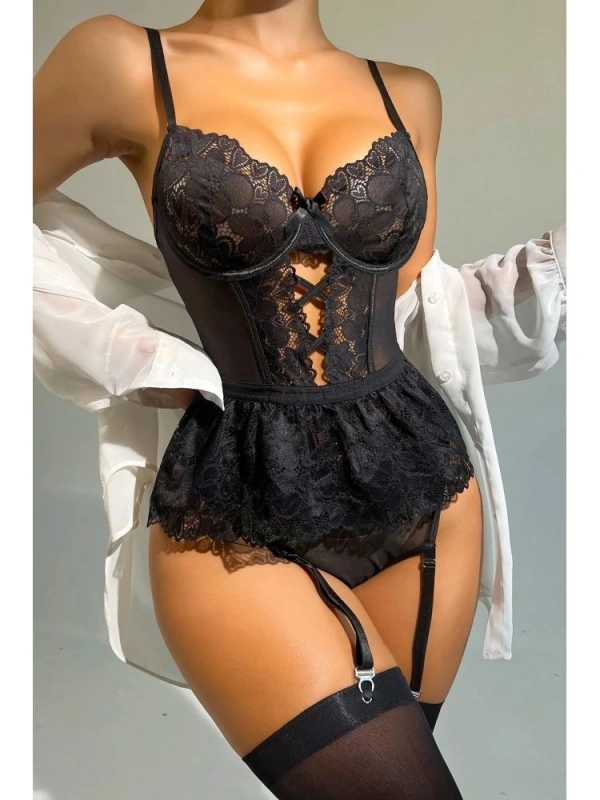 For Dreams 8412 Dantel Büstiyer Ve Jartiyer Takım