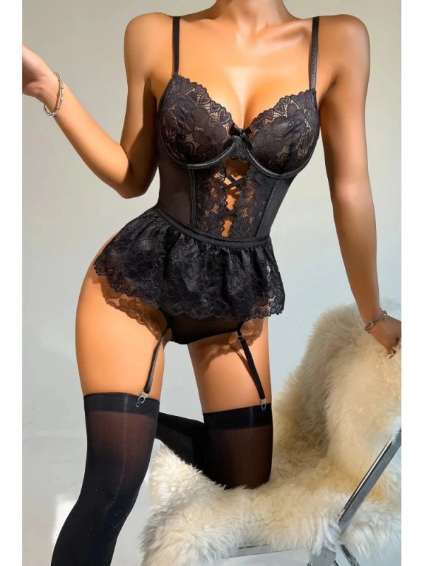 For Dreams 8412 Dantel Büstiyer Ve Jartiyer Takım