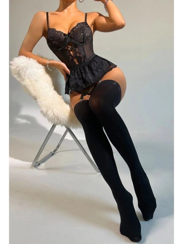 For Dreams 8412 Dantel Büstiyer Ve Jartiyer Takım