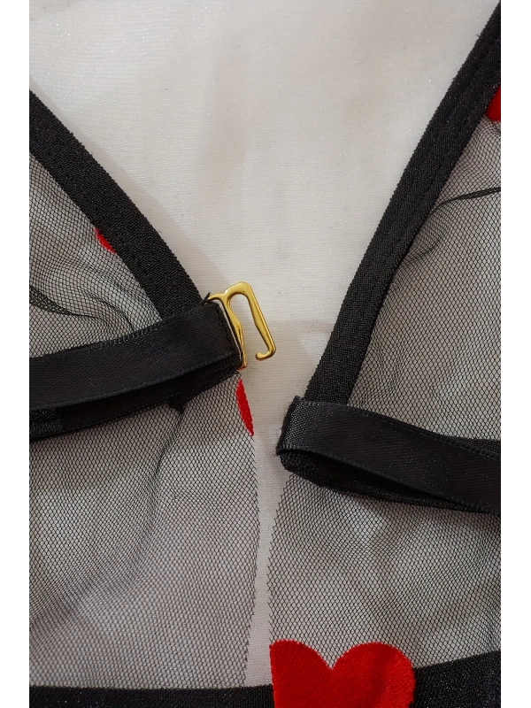 Kalp Desenli Siyah Transparan Gecelik Brf1378