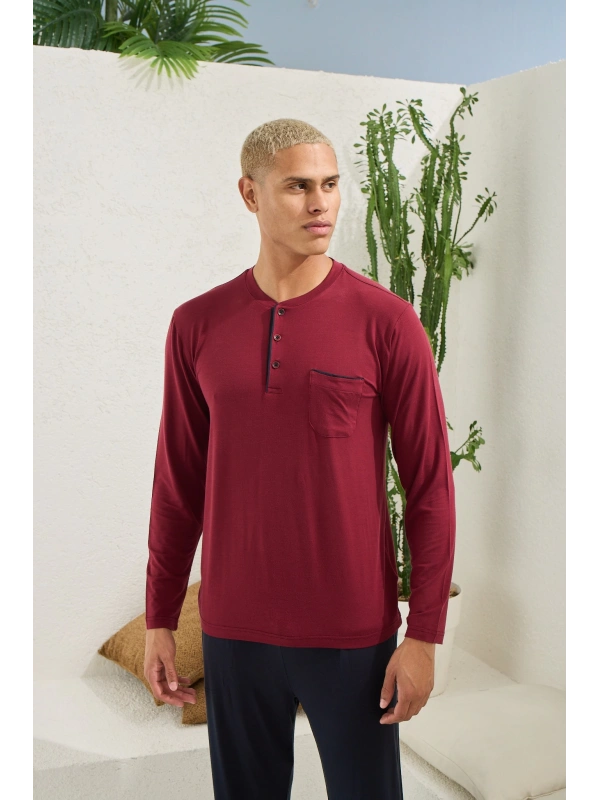 Kocabey 9220 Erkek Midi Yaka Uzun Kol Pijama Takım