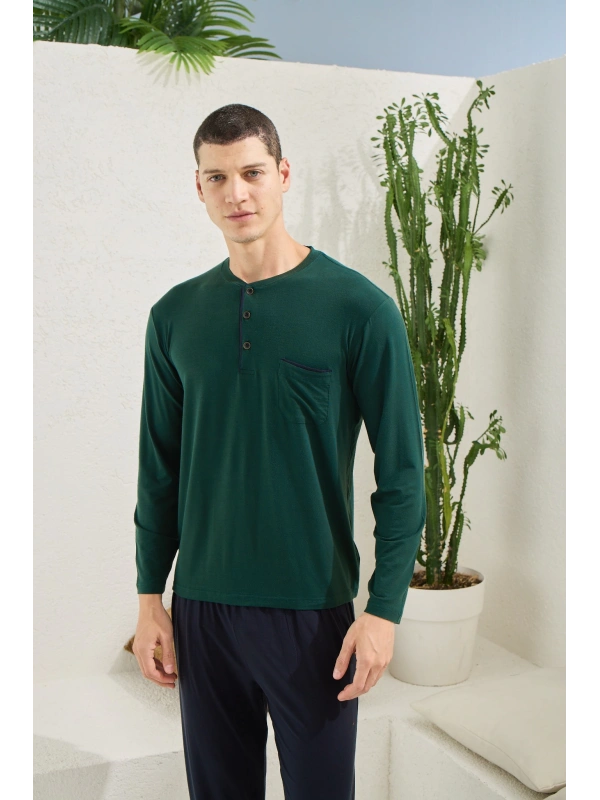 Kocabey 9220 Erkek Midi Yaka Uzun Kol Pijama Takım