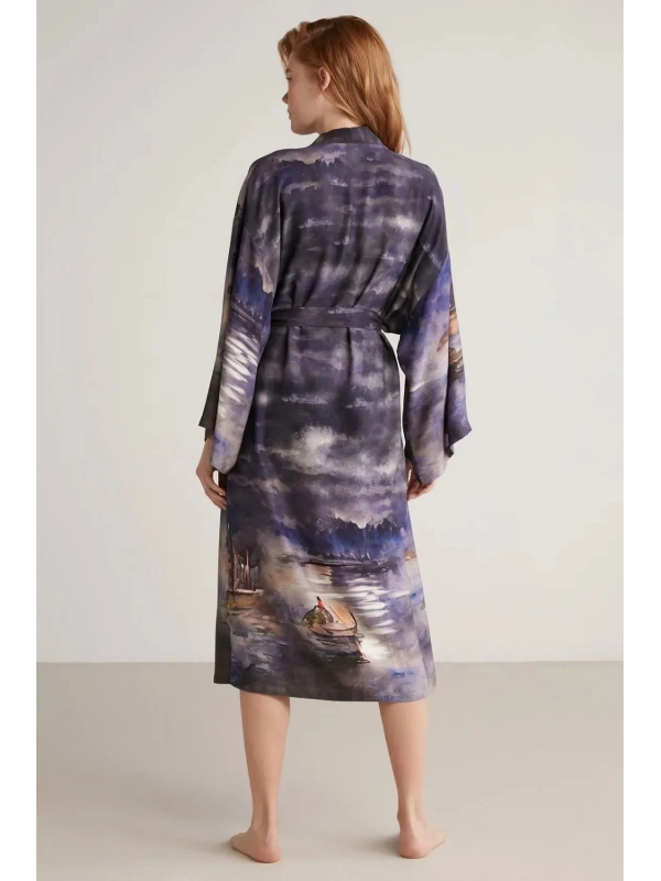 Nautıca W603 Kadın Baskılı Uzun Gecelik Ve Sabahlık Takımı