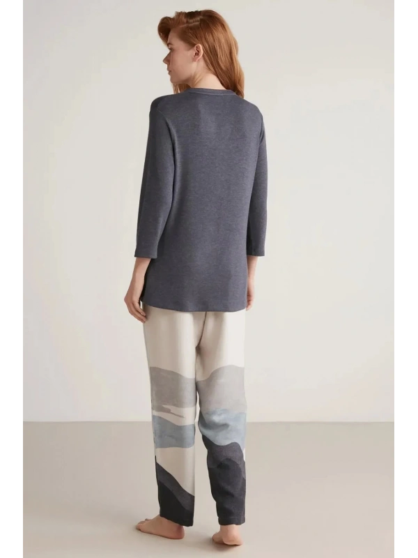 Nautıca W604 Kadın Patlı V Yaka Uzun Kollu Pijama Takımı