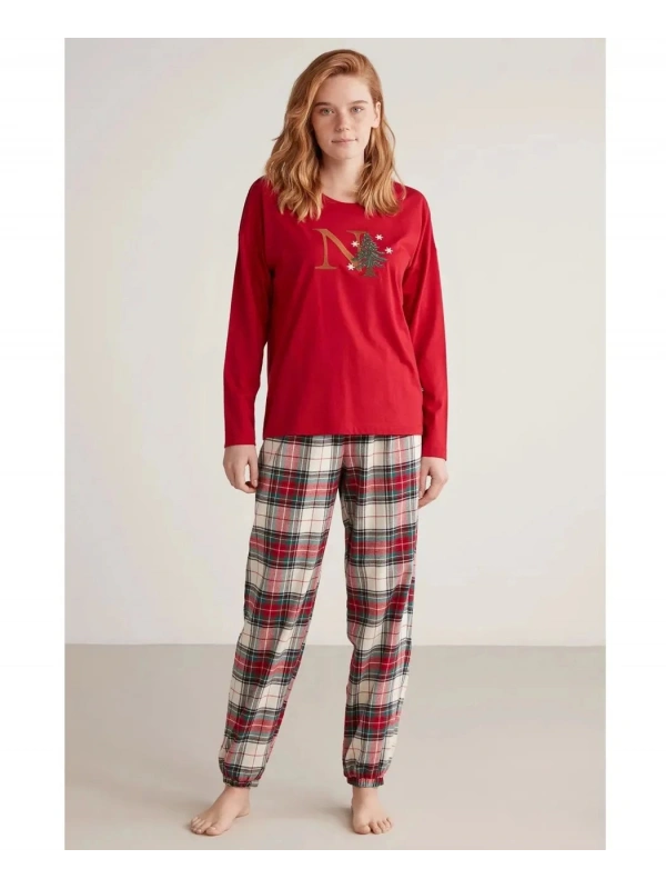 Nautıca W606 Kadın Uzun Kollu Ekoseli Pijama Takımı