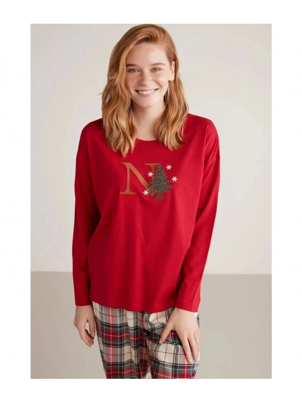 Nautıca W606 Kadın Uzun Kollu Ekoseli Pijama Takımı