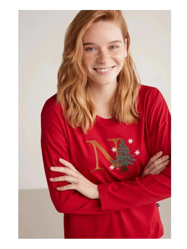 Nautıca W606 Kadın Uzun Kollu Ekoseli Pijama Takımı