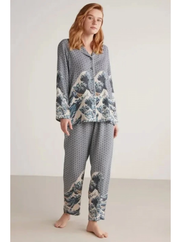 Nautıca W617 Kadın Uzun Kollu Önden Düğmeli Pijama Takımı