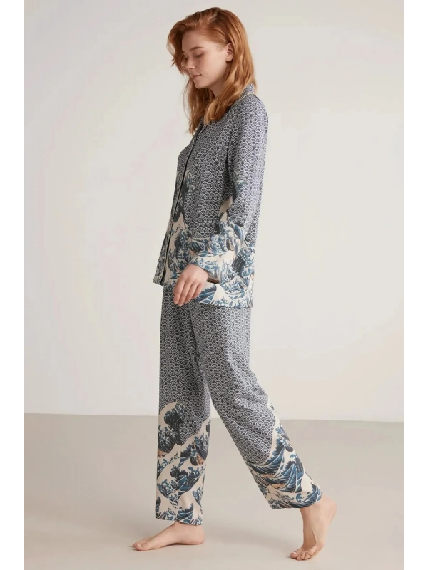Nautıca W617 Kadın Uzun Kollu Önden Düğmeli Pijama Takımı