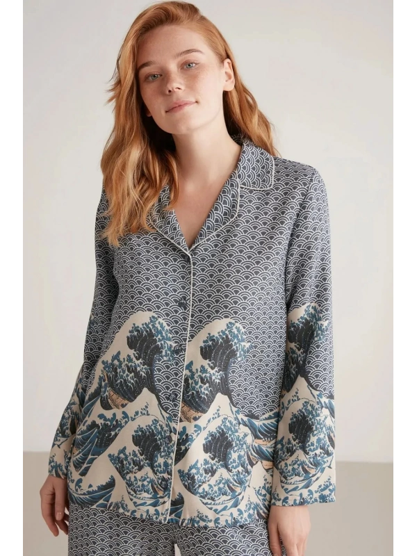Nautıca W617 Kadın Uzun Kollu Önden Düğmeli Pijama Takımı