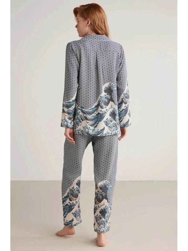 Nautıca W617 Kadın Uzun Kollu Önden Düğmeli Pijama Takımı