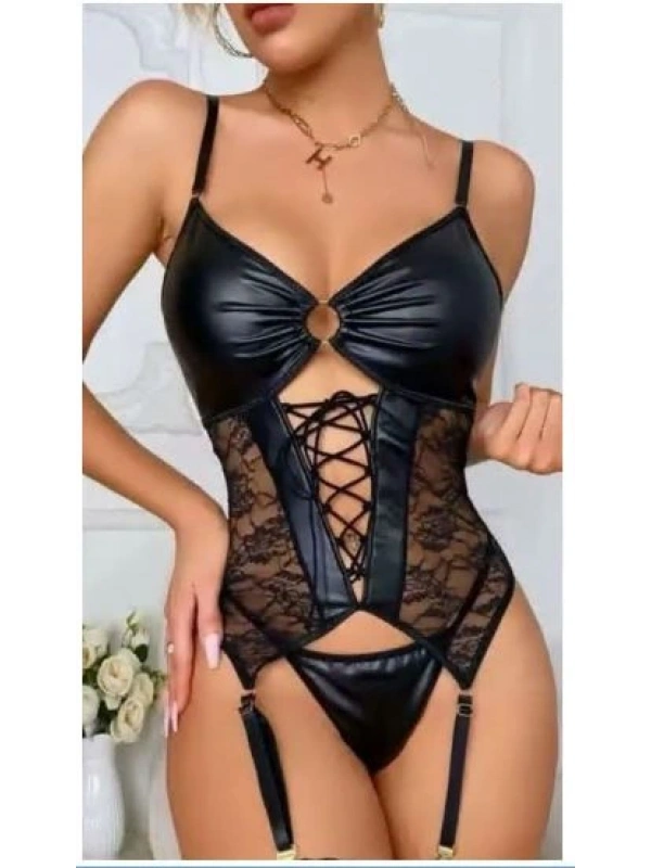 Nightlight 3764 Dantel Detay Deri Jartiyer Takım