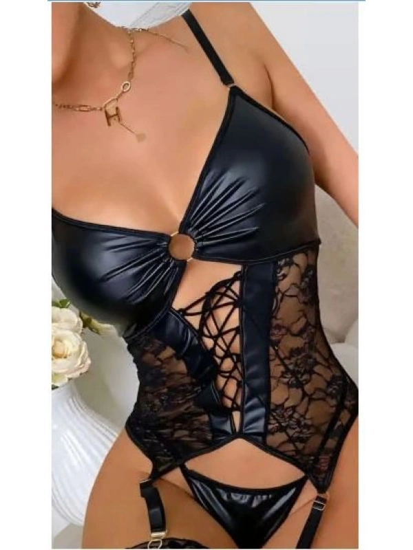 Nightlight 3764 Dantel Detay Deri Jartiyer Takım