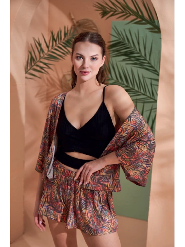 Pjs 27003 Viskon Kimono Croplu Şort Takım