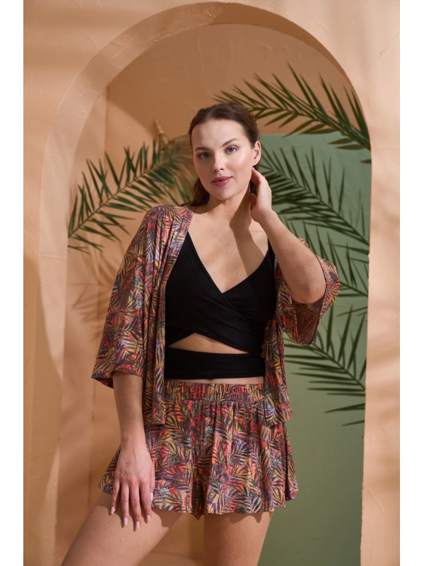 Pjs 27003 Viskon Kimono Croplu Şort Takım