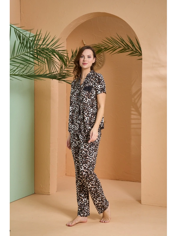 Pjs 27063 Kısa Kol Gömlek Yaka Patlı Pijama Takımı