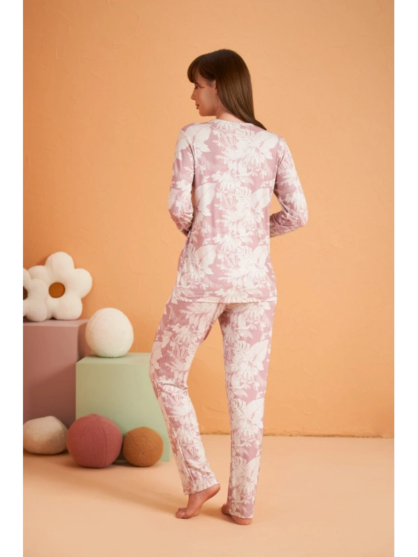 Pjs 28017 Kadın Uzun Kol Önü Düğmeli Pijama Takım
