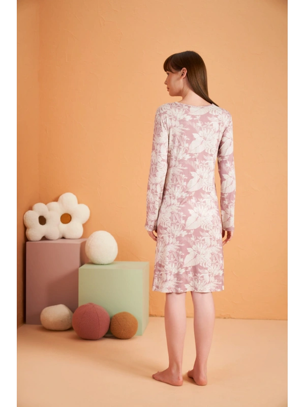 Pjs 28019 Kadın Uzun Kol Desenli Gecelik