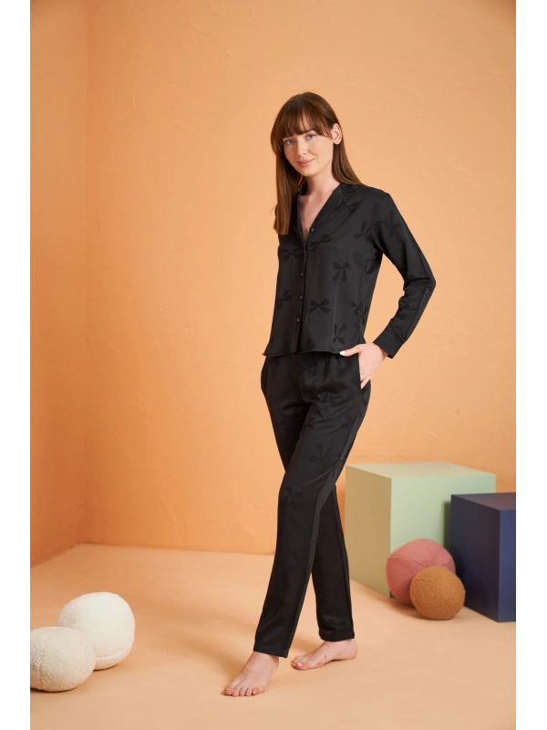 Pjs 28042 Kadın Uzun Kol Boydan Düğmeli Pijama Takımı